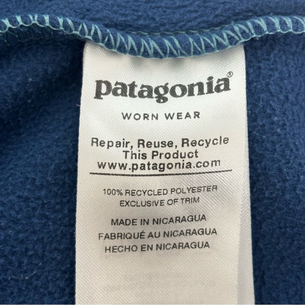 Patagonia Colorblock Fleece Sweatshirt Snap Navy Aqua Sz L - Picture 14 of 14